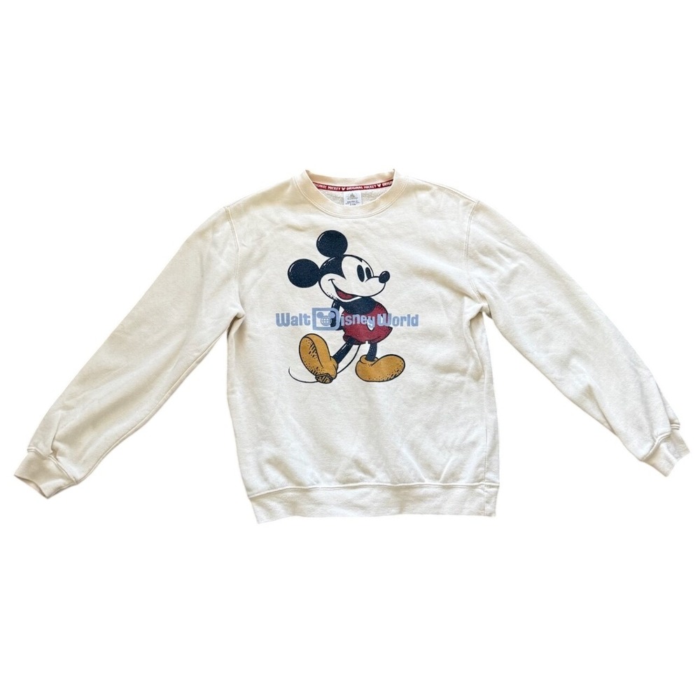 Walt Disney World Mickey Mouse Original Graphic Crewneck Sweatshirt Cream S